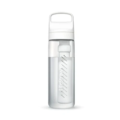 Abbildung von LifeStraw Go Serie BPA freie Trinkflasche mit Wasserfilter 650ml für Reisen und den täglichen Gebrauch entfernt Bakterien, Parasiten, Mikroplastik verbessert Geschmack, Polar White (weiss)