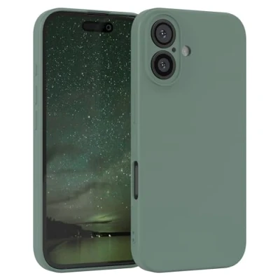 Abbildung von EAZY Case Silikonhülle für iPhone 16 Hülle Silikon Dunkelgrün weich stoßfeste Handyhülle Schutzhülle mit Kameraschutz Dünn Premium Schutz Cover TPU Phone Bumper in Mitternacht Grün Matt