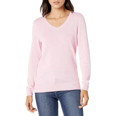 Abbildung von Amazon Essentials Damen Leichter, Langärmeliger Pullover Mit V Ausschnitt, Klassischer Schnitt (Erhältlich In Übergröße), Blassrosa, M