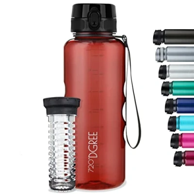 Abbildung von 720DGREE Trinkflasche 1,5l “uberBottle“ crystalClear +Früchtebehälter BPA Frei, Auslaufsicher Wasserflasche für Gym, Fitness, Outdoor, Wandern XL Tritan Sportflasche: Groß, Leicht, Stoßfest