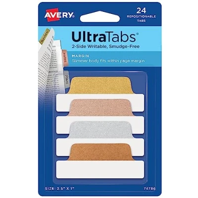Abbildung von AVERY Zweckform Art. 74786 Haftstreifen transparent/metallic (24 Haftnotizen, 63,5x25,4mm, beschreibbare Index Tabs Folie, ablösbare Klebezettel, Page Marker, Sticky Notes, Klebemarkierungen)