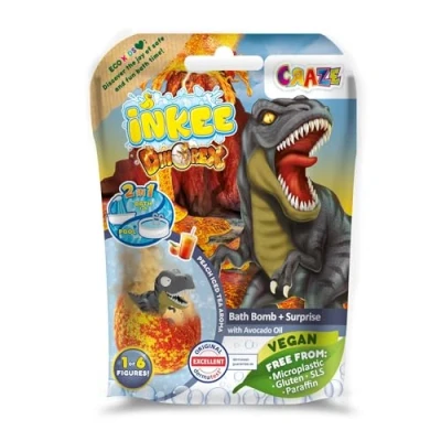 Abbildung von INKEE SURPRISE DINO Badekugeln Kinder mit Überraschung , Ei Form Badebombe 100g Dinosaurier Figuren Apple Ice Tea Aroma