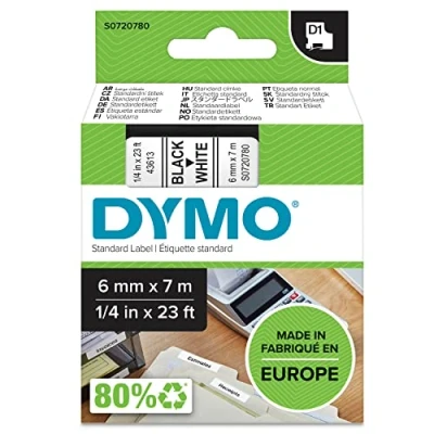 Abbildung von DYMO Original D1 Etikettenband schwarz auf weiß 6 mm x 7 m selbstklebendes Schriftband für LabelManager Beschriftungsgerät