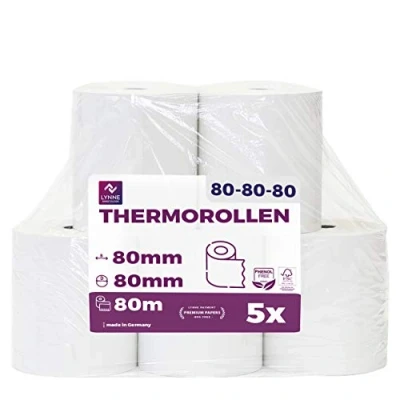 Abbildung von Thermorollen Bonrollen Kassenrollen 80mm x 80m 12mm (80x80x12) für alle gängigen Thermopapier Kassen Bondrucker BPA Frei