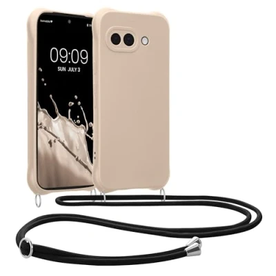 Abbildung von kwmobile Necklace Case kompatibel mit Google Pixel 9a Hülle Cover Kordel zum Umhängen Silikon Schutzhülle Creme