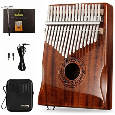 Abbildung von MOOZICA 17 Tasten EQ Kalimba Marimbaphone, Daumenklavier aus Koa Holz mit integriertem Tonabnehmer und Professionellem Gehäuse (K17K EQ)