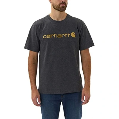 Abbildung von Carhartt, Herren, Lockeres, schweres, kurzärmliges T Shirt mit Logo Grafik, Anthrazit meliert, S