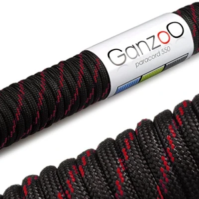 Abbildung von Ganzoo Paracord 550 Seil für Armband, Leine, Halsband, Nylon 31 Meter, schwarz rot