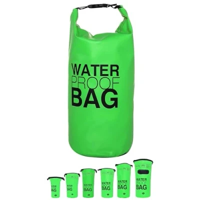 Abbildung von DonDon Dry Bag wasserdichte Tasche 2l, 5l, 10l, 15l, 20l, 30l Pack Sack Beutel mit Schultergurt grün 10 Liter