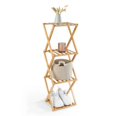 Abbildung von Lumaland Bambusregal 4 Etagen, klappbar Organizer ideal zur Garderobe, im Badezimmer &amp; als Küchenregal Regal für Deko montagefrei, schmal, platzsparend 28 x 25 85 cm