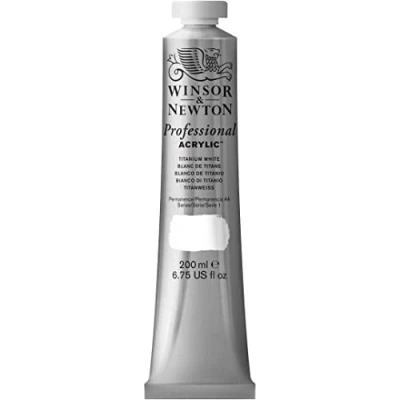 Abbildung von Winsor &amp; Newton 2337644 Professional Acrylfarbe in Künstlerqualität, hohe Farbbrillanz Deckkraft, Archivqualität, 200ml Tube Titanweiss
