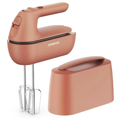 Abbildung von Kenwood Handmixer QuickMix Go HMP40.000RD, tragbar dank integriertem Koffer, Inklusive Edelstahl Schneebesen &amp; Knethaken, Messlöffel, 350W, Rot