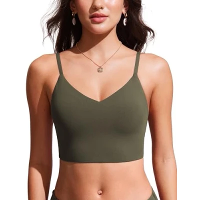 Abbildung von CRZ YOGA Damen Bikini Top Swimsuit Schnell Trocknend Padded Swim Oberteil Dunkle Olive 38