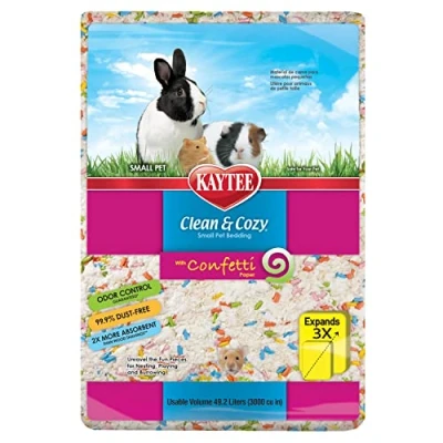Abbildung von Kaytee Superpet, Clean &amp; Cozy Streu für kleine Haustiere wie Mäuse, Rennmäuse, Nagetiere, Hamster, Kaninchen, besonders saugfähige Papierstreu, 99,9% staubfrei, Mehrfarbig, Confetti, 49.2 Liter