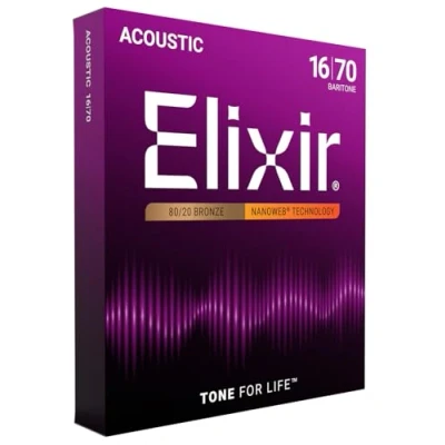Abbildung von Elixir® Saiten 80/20 Bronze Akustik Gitarrensaiten mit NANOWEB® Beschichtung, Baritone (.016 .070)