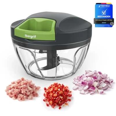 Abbildung von Ibergrif M501 Zwiebelschneider Manuell, Multifunktionaler Zwiebel Zerkleinerer, Multizerkleinerer mit Deckel, BPA Frei, Easy Pull Zerkleinerer Manuell für Zwiebeln, Knoblauch, Nüsse