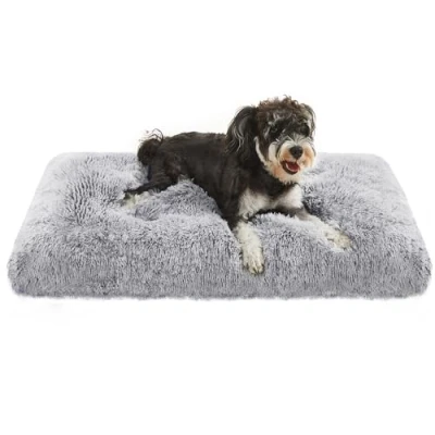 Abbildung von Feandrea Hundebett, Hundekissen, Flauschige Hundematte, Langer Plüsch, 80 x 50 cm, weiche Polsterung, maschinenwaschbar, multifunktional, Ombré Grau PGW201G01