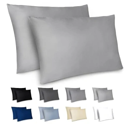 Abbildung von Dreamzie Kissenbezug 50x70 2er Set Kopfkissenbezug Grau mit Reißverschluss aus Mikrofaser Weich, cm Pillow Cover