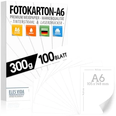Abbildung von Fotokarton A6 Blanko Postkarten WEIß 300g/m² PREMIUM Papier Zeichenpapier unbedruckt für Karteikarten, Präsentationen, Basteln, DIY Dickes Uni Lernen, Karton MADE IN GERMANY