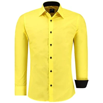 Abbildung von J&#039;S FASHION Herren Hemd Slim Fit Langarm Freizeithemd Pflegeleicht Bügelleicht Gelb S
