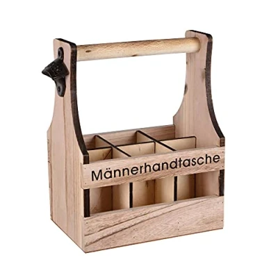 Abbildung von UNUS Home Männerhandtasche Bier, Flaschenträger aus Holz für 6 Flaschen, Bierträger mit Flaschenöffner, Geschenkidee Männer, Geburtstag, Vatertag