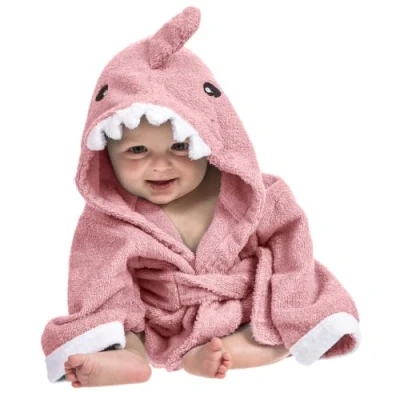 Abbildung von Lexikind Kapuzenhandtuch Baby: Frottee Bademantel Babyhandtuch mit Kapuze Kapuzenbadetuch (Hai rosa)