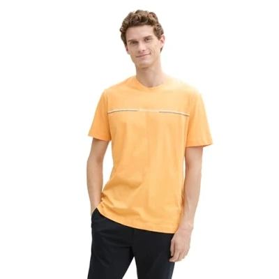Abbildung von TOM TAILOR Herren 1037735 T Shirt aus Baumwolle mit Logo Print, 37103 Peachy Orange, XL