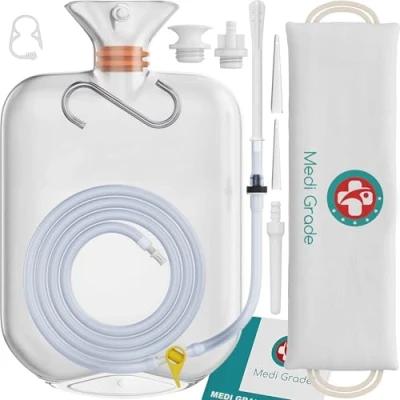 Abbildung von Medi Grade Einlaufset für Intimreinigung zu Hause 2L Kapazität Enema Kit mit Wiederverwendbarer, Accessoire, Anleitung, tragbare Tasche und Mehr 100% Transparent