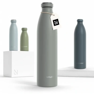Abbildung von LARS NYSØM Edelstahl Trinkflasche 350ml, 500ml, 750ml, 1L, 1 5 liter BPA Frei Thermosflasche Kohlensäure geeignet Auslaufsichere Wasserflasche für Sport, Outdoor, Schule (Sage, 1000ml)