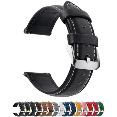 Abbildung von Fullmosa 19mm Uhrenarmband, Axus Serie Lederarmband Ersatzband mit Edelstahl Metall Schließe für Herren Damen,19mm Schwarz