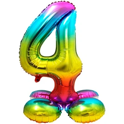 Abbildung von Folat 64294 Folienballon Zahl 4 ca. 81 cm, Rainbow mit Basis, Costumes