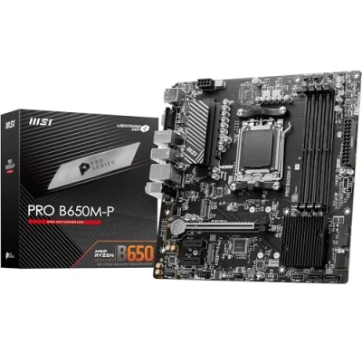 Abbildung von MSI PRO B650M P Motherboard, Micro ATX Unterstützt AMD Ryzen 7000 Series Prozessoren, AM5 DDR5 Memory Boost 6000+MHz/OC, 1 x PCIe 4.0 x16, 2 M.2 Gen4, 2.5G LAN