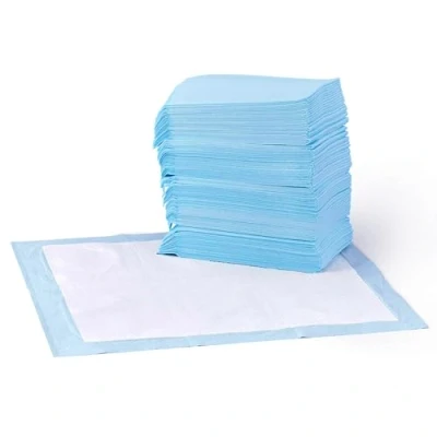 Abbildung von Amazon Basics Trainingspads für Hunde und Welpen, auslaufsicheres 5 lagiges Design mit schnell trocknender Oberfläche, Normale Größe, 50 Stück, Blau