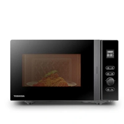 Abbildung von Toshiba MV AM20T(BK) Mikrowelle/Solo Mikrowelle/ 20 L/ 800 W/ 5 Leistungsstufen/ 12 Automatikprogramme/Emaille Innenraum/einfach zu reinigen/Auftaufunktion/Glasdrehteller (24,5 cm) /Schwarz