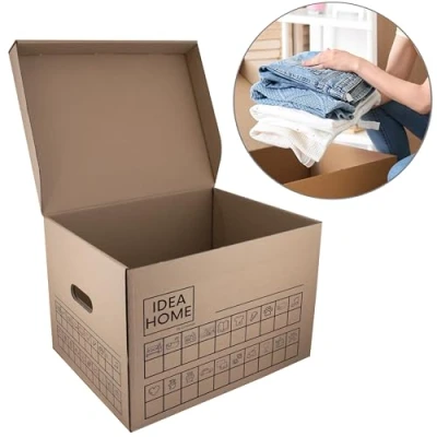 Abbildung von IDEA HOME 12er SET Umzugskarton Movebox Archivkarton Aufbewahrungsbox Aus Pappe mit Deckel Sehr Stabil Verpackungskarton einer Tragkraft von 30 kg Größe: 431x333x294mm, Braun