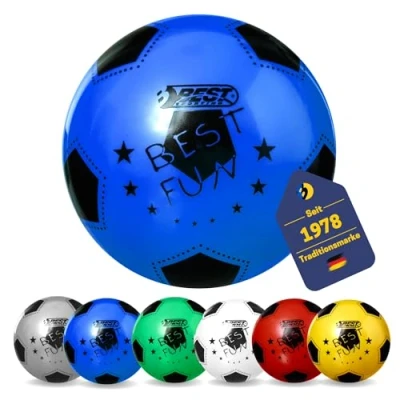 Abbildung von Best Sporting PVC Ball Fun I Leichter Spielball Blauer Fußball hochwertiger Wasserball 23 cm großer Beachball bunter mit Logo Gummiball Kinder