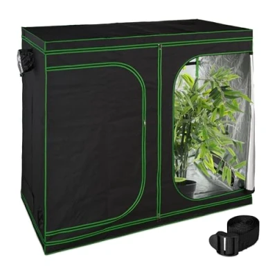 Abbildung von Relaxdays Growzelt, HxBxT: 200x240x120 cm, reflektierende Innenfolie, lichtundurchlässig, indoor Zuchtzelt, schwarz/grün