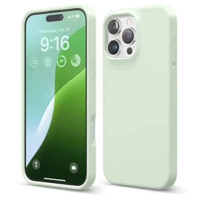 Abbildung von elago Premium Liquid Silikon Hülle Kompatibel mit iPhone 16 Pro Max Hülle, Ganzkörper Handyhülle, Stoßfest, Schlanke Kratzfester weicher Mikrofaser Innenfutter, 6.9 Zoll (Soft Mint)