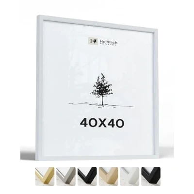Abbildung von Heimlich® Bilderrahmen 40x40 cm, Ayous Holz, Weiß Großer quadratischer mit Kunststoffabdeckung Nur zur Wandmontage