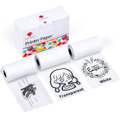 Abbildung von Phomemo M02/M02Pro/M02S/M03/M03AS/M04S/M04AS Mini Aufkleber Drucker Papier, Weißes/Halbtransparentes/Transparentes Taschen thermisches Papier für Selbstklebendes 3 Rollen