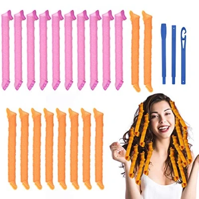 Abbildung von URAQT Lockenwickler Große Locken,20pcs DIY Wave Styling Kit Haar Rollen Hair Curler für Waves Styler mit haken, 55cm