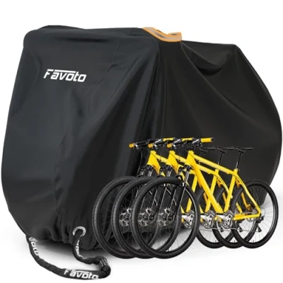 Abbildung von Favoto Fahrradabdeckung Fahrrad Abdeckplane Wasserdicht für 2 3 Fahrräder 210T Oxford Gewebe Fahrradgarage Plane Schutzhülle Abdeckhaube mit Beutel 200 x 105x 110CM Schwarz