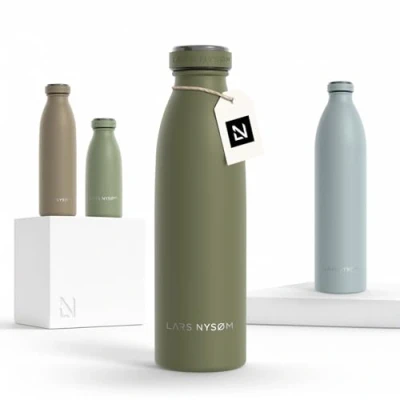 Abbildung von LARS NYSØM Edelstahl Trinkflasche 350ml, 500ml, 750ml, 1L, 1 5 liter Thermosflasche Kohlensäure geeignet Auslaufsichere Wasserflasche für Sport, Outdoor, Schule (Olive Green, 500ml)