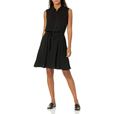 Abbildung von Amazon Essentials Damen Ärmelloses gewebtes Hemdkleid mit lockerer Passform, Schwarz, S
