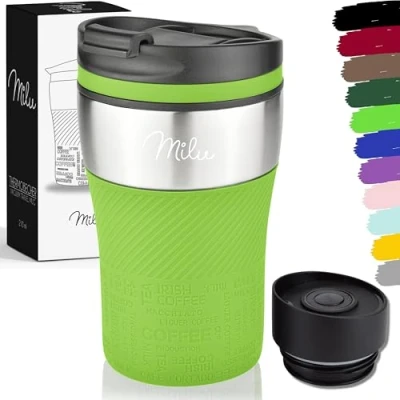 Abbildung von Milu Thermobecher Isolierbecher Kaffeebecher to go 210ml 100% Auslaufsicher Trinkbecher aus Edelstahl Autobecher doppelwand Isolierung Thermo Becher Travel Mug (Grün)