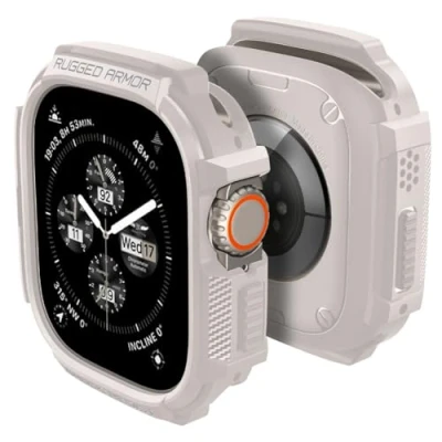 Abbildung von Spigen Rugged Armor Hülle Kompatibel mit Apple Watch Ultra 2 (2023) / (2022) 49mm Dünenbeige