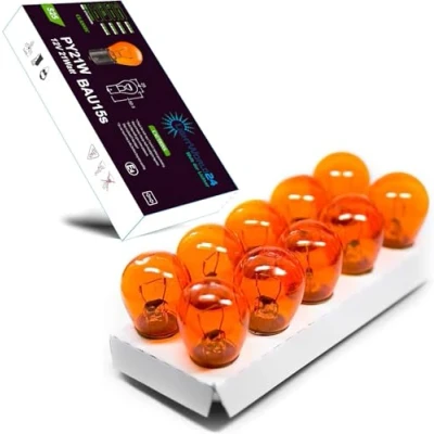 Abbildung von LIGHTWORLD24 10 x PY21W Blinkerlampe Blinkerbirne 12V orange gelbe Kugel Lampe BAU15s Auto S25 21W Birne Blinker Glühbirne