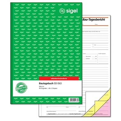 Abbildung von SIGEL SD063 Bautagebuch A4, 3x40 Blatt, selbstdurchschreibend, mikroperforiert, mit Abheftlochung, aus nachhaltigem Papier