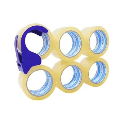 Abbildung von gws Paketklebeband 6 Rollen farblos Geräuscharmes Universalklebeband zum Verpacken von Paketen mit Abroller 66 m Länge 50 mm Breite