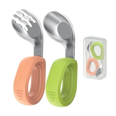 Abbildung von Kinderbesteck Baby Besteck Set mit Edelstahl Gabel und Löffel esslernbesteck kindergeschirr Breilöffel Babylöffel zum Selber Essen Inklusive Aufbewahrungsbox Beikost Zubehör